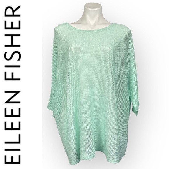 Eileen Fisher Organic Linen Open Knit Top M Boxy Slouchy Dolman Sleeve Sweeter - Picture 2 of 15